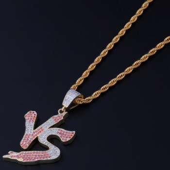 one pc hip hop stainless steel vs pendant rhinestone necklace (length:60cm)