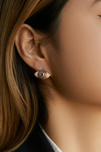 one pair copper rhinestone evil eye earrings(length:1.8cm)