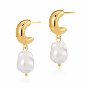 one pair retro crescent moon irregular pearl earrings(length:3.5cm)