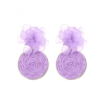 one pair handwoven raffia flowers earrings(length:5cm)