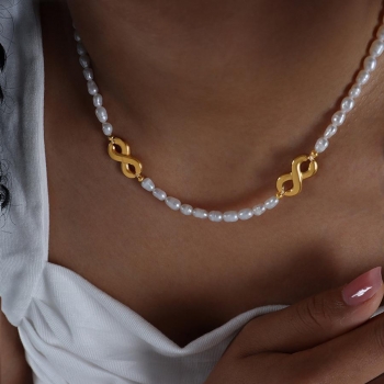 one pc stylish new metal decor beaded necklace(length:40+5cm)