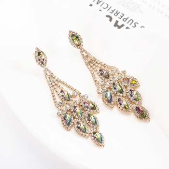 one pair rhinestone leaves hollow earrings(length:9cm)#1#