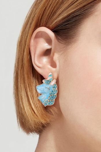 one pair unicorn rhinestone earrings(length:3.6cm)