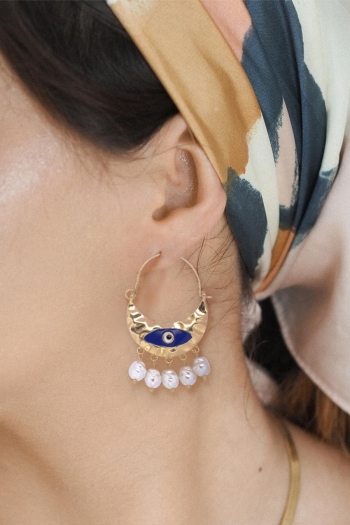 one pair evil eye pearl tassel earrings(length:5.3cm)