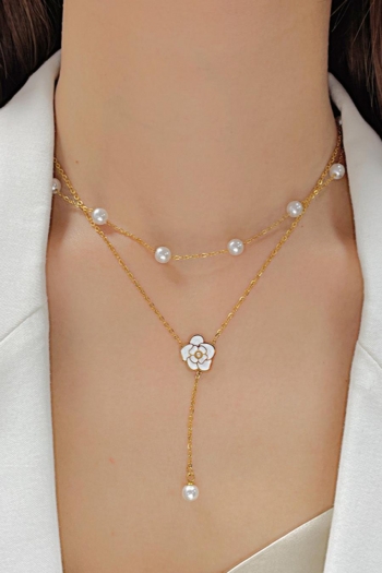 one pc two layer pearl flower necklace(length:38+6cm)
