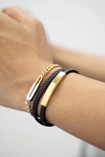one pc hip hop leather stainless steel gold chain bracelets(length:210mm)
