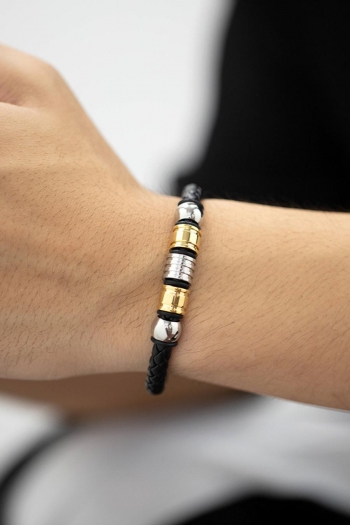 one pc stainless steel leather hip hop bead bracelets(length:210mm)