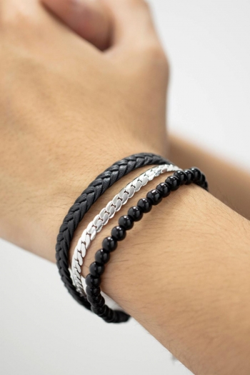 one pc stainless steel leather chain beaded bracelets(length:210mm)