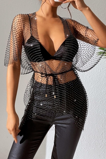 sexy fishnet rhinestone cardigan top body chain(no lined)