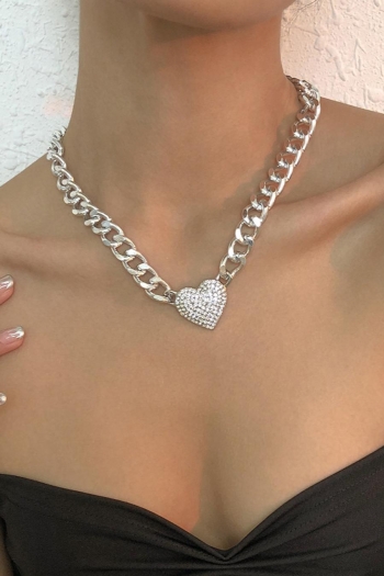 one pc alloy rhinestone heart necklace(length:44-49.5cm)
