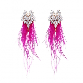one pair rhinestone alloy fuzzy pearl tassel earrings(length:10cm)