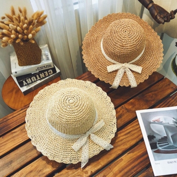 one pc stylish new lace bow decor beach straw hat(56-58cm)