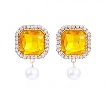one pair rhinestone pearl square earrings(length:5.4cm)