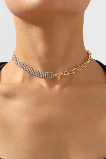 one pc rhinestone metal chain necklace(length:37-43cm)