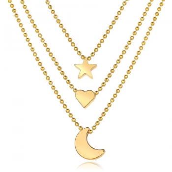 three pc set stars moon heart shape necklace(mixed length)