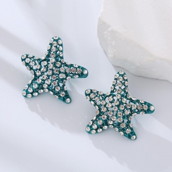 one pair new stylish starfish shape rhinestone cutout alloy earrings(width:5cm)