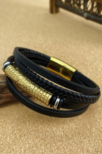 one pc stainless steel multi-layer leather hip hop bracelets(length:210mm)