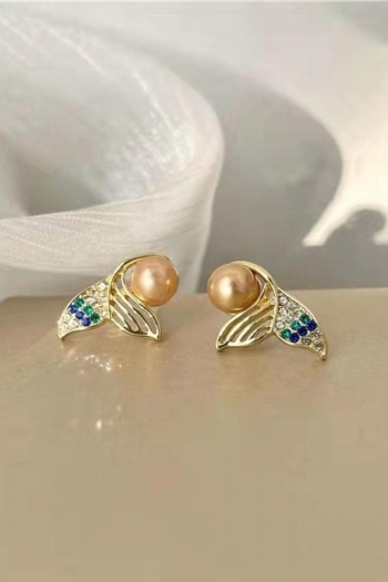 one pair rhinestone pearl mermaid tail design earrings(length:2cm)