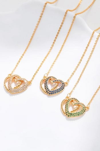 one pc overlapping design rhinestone heart shape necklace(length:41+6cm)