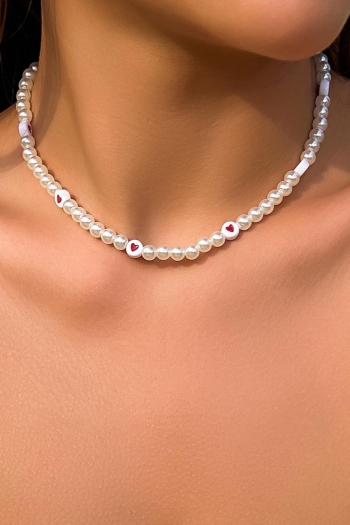 one pc bohemian holiday pastoral style pearl heart necklace(length:35+7cm)