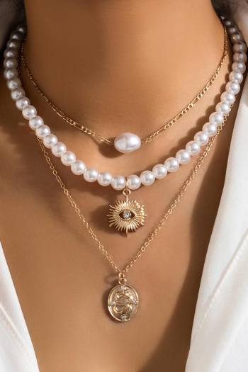 three pc set beach pearl rhinestone evil eye necklace(mixed length)