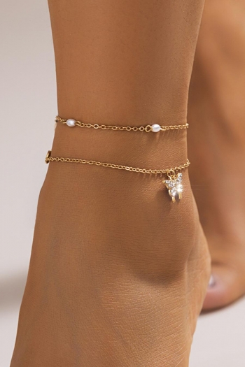 two pc set beach pearl rhinestone butterfly anklet(length:20+5cm)