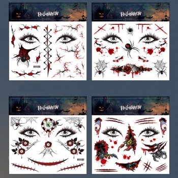 four pc set halloween fake wound waterproof face stickers(size:158*158mm)
