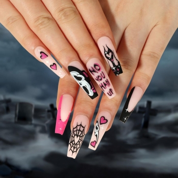 24 pcs halloween matte letter heart long fake nails x3 boxes(with 3 pcs tapes)