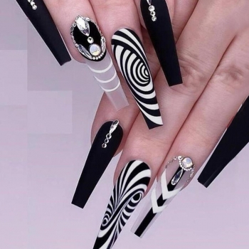 twenty four pcs matt rhinestone zebra print long fake nails x3 boxes(with 3 pcs tapes)