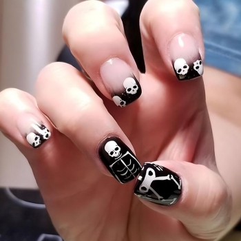 twenty four pcs halloween skull print fake nails x3 boxes(with 3 pcs tapes)