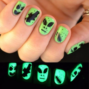 twenty four pcs halloween fluorescent color print fake nails x3 boxes(with 3 pcs tapes)