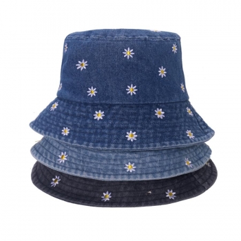 one pc denim daisy embroidery bucket hat 58cm