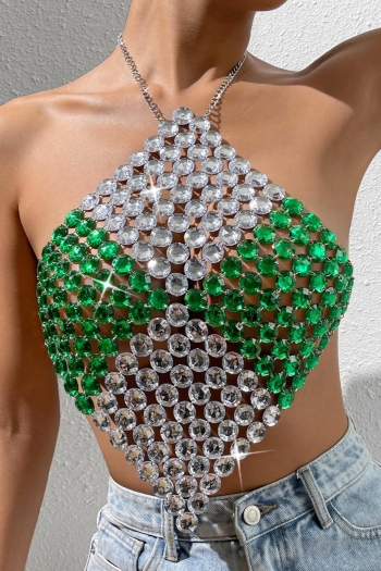 one pc stylish new metal chain contrast color diamond gem body jewelry