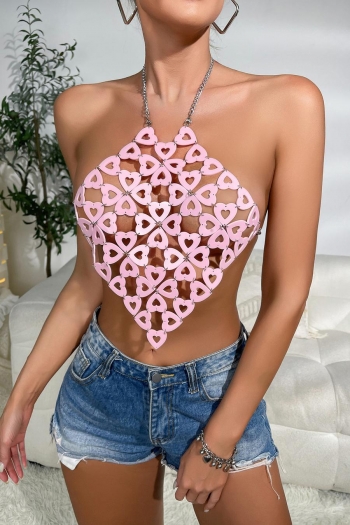 sexy new metal chain pink heart acrylic stitching halter neck body jewelry