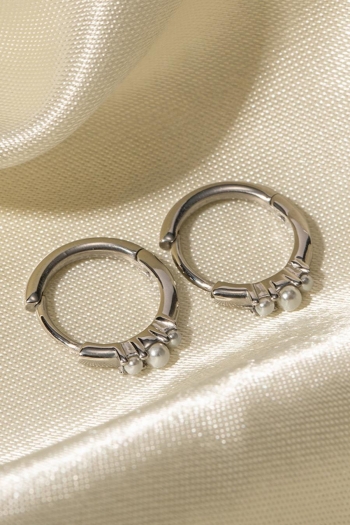 one pc stainless steel pearl hoop ring(length:1.63cm) #1#