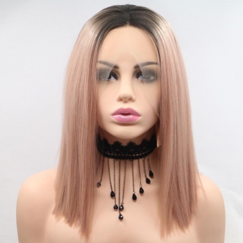 one pc high quality front lace synthetic short straight wigs (length:14 inch)