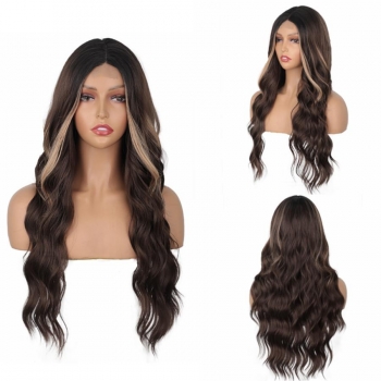one pc synthetic front lace highlights long wave wigs(length:26 inch)