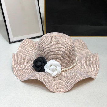 one pc beach wave flower pearl foldable adjustable straw hat