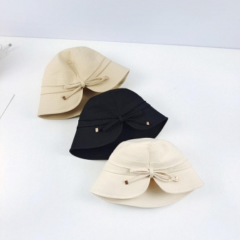 one pc lace-up bow slit bucket hat 56-58cm
