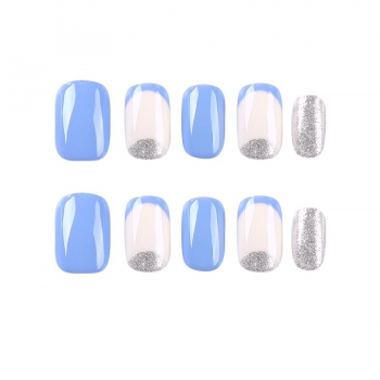 twenty four pcs glitter contrast color fake nails x3 boxes(with 3 pcs tapes)