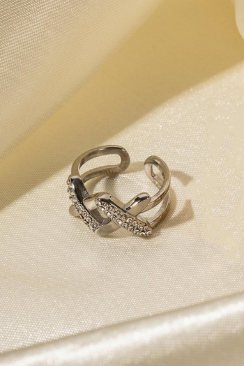 one pc stainless steel cross hollow rhinestone ring(length:1.7 cm)#1#