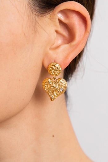 one pair stainless steel rhinestone heart shape wrinkle earrings(length:3.49cm)