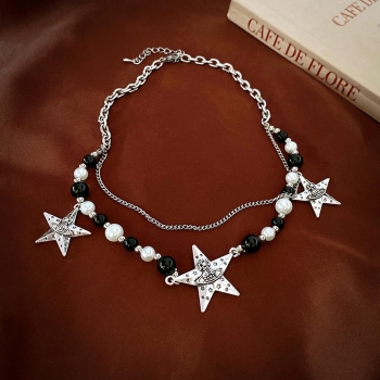 one pc stylish new pearl chain acrylic pentagram necklace(length:42.8cm)