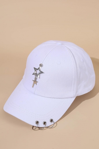 one pc white metallic ring pentagram pendant stylish baseball cap 58-60cm