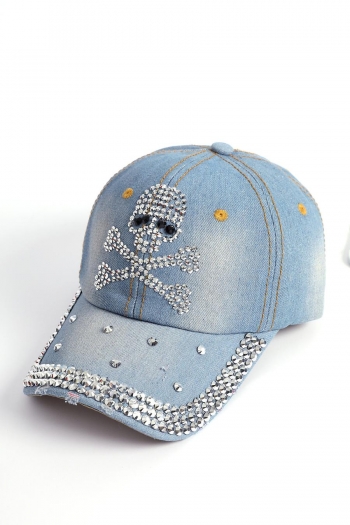 one pc denim fabric rhinestone skull stylish baseball cap 58-60cm