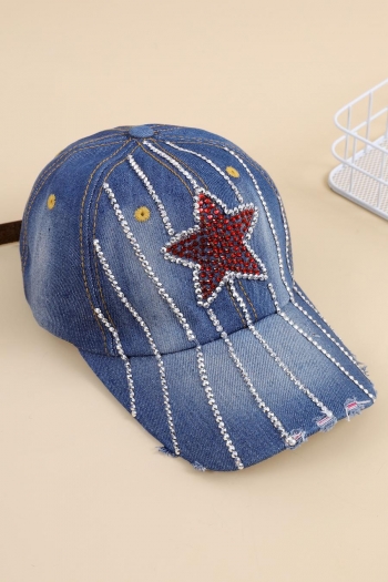 one pc denim fabric two colors rhinestone pentagram stylish baseball cap 58-60cm