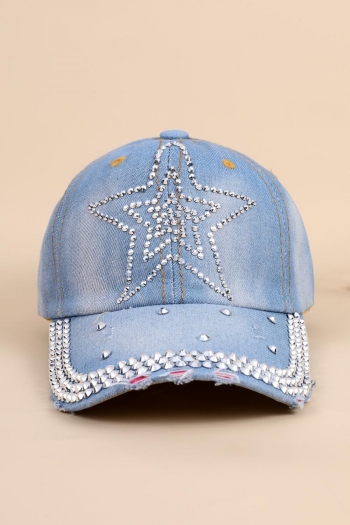 one pc denim two colors rhinestone pentagram stylish baseball cap 58-60cm