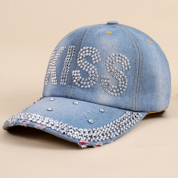 one pc denim two colors rhinestone letter stylish baseball cap 58-60cm
