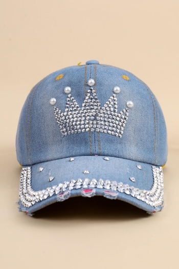 one pc denim two colors rhinestone pearl crown stylish baseball cap 58-60cm