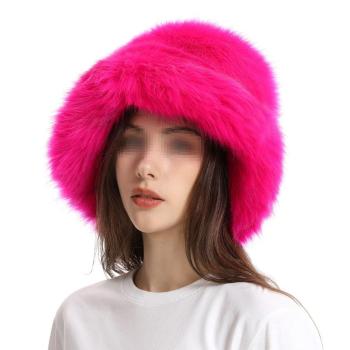 one pc autumn and winter wide brim thickened faux fox fur bucket hat